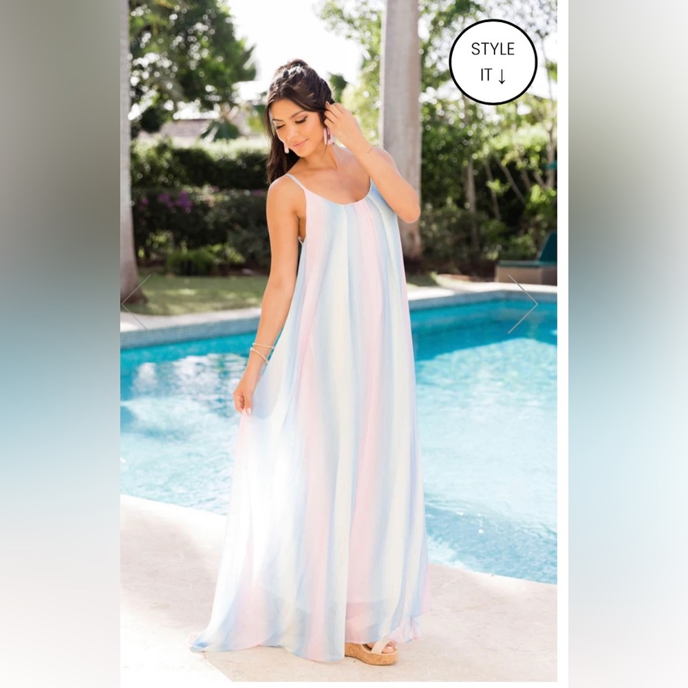 NWOT Pink Lily Oceans of Love Multi Ombré Maxi Dress - Gender Reveal Baby Shower